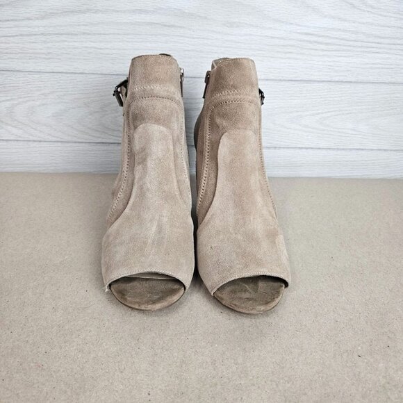 Vince Camuto Ennley Size 11 Suede Open Peep Toe Cut Out Shootie Zip Heel Leather - Picture 3 of 10